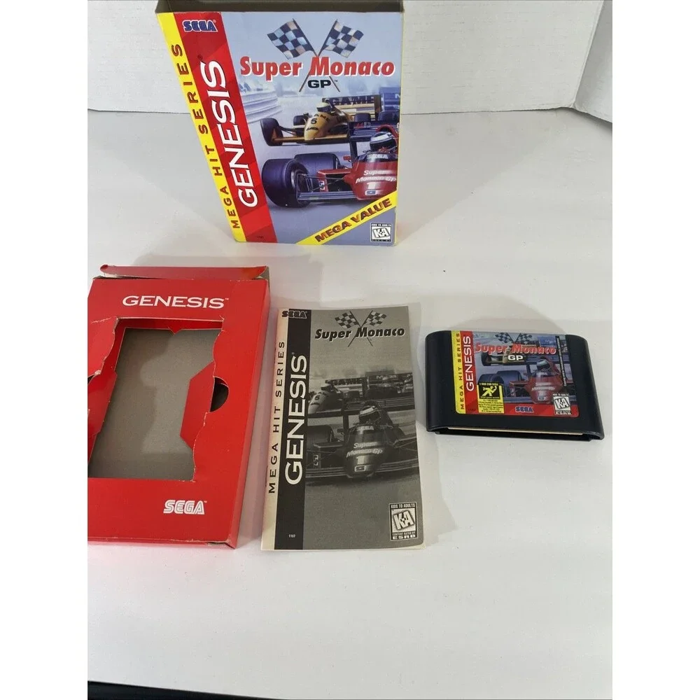 Super Monaco GP Mega Hits Variant Sega Genesis Box Cartridge Manual Tested Works